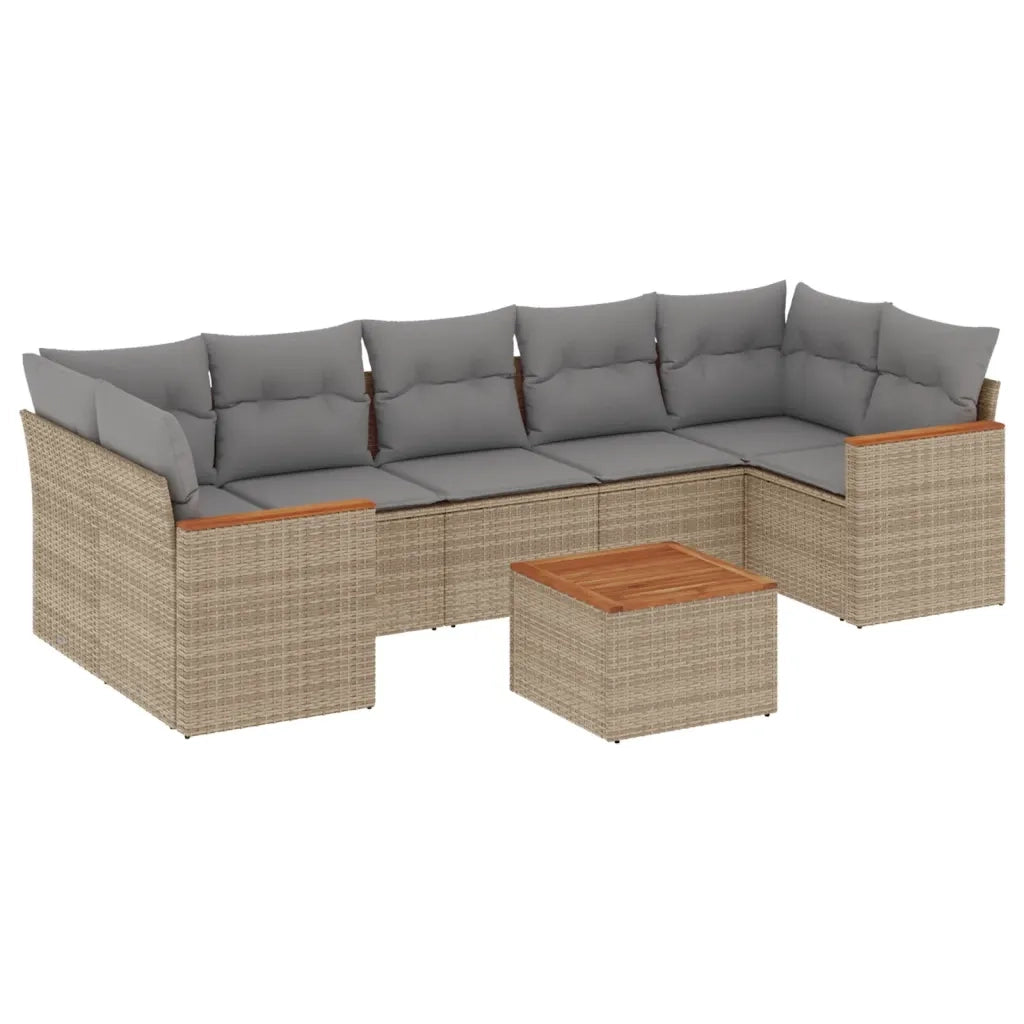 Set Divano da Giardino 8 pz con Cuscini Beige Misto Polyrattan
