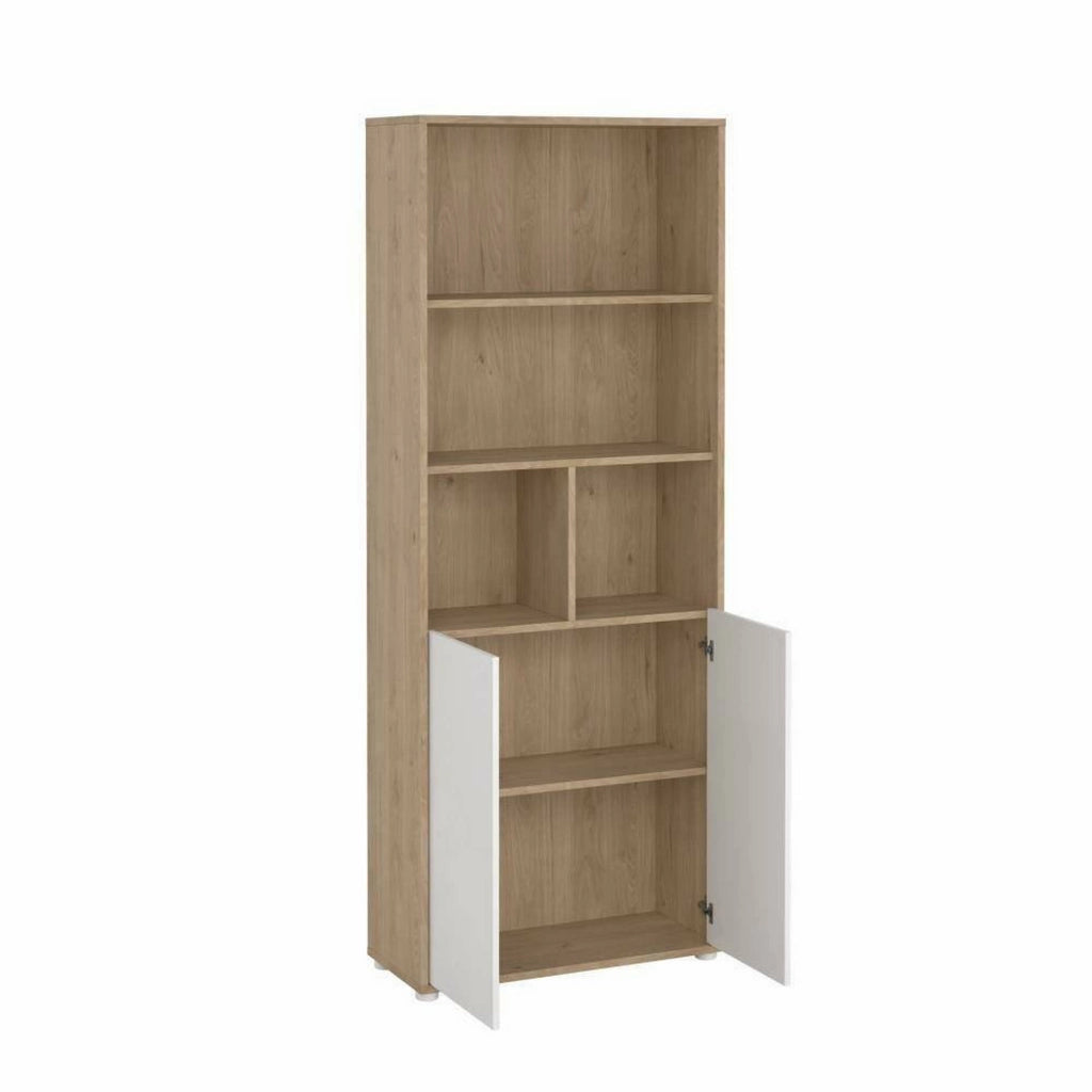 Libreria Arancio, Scaffale da ufficio, Mobile portalibri, Biblioteca, 80x34 h205 cm, Rovere e Bianco