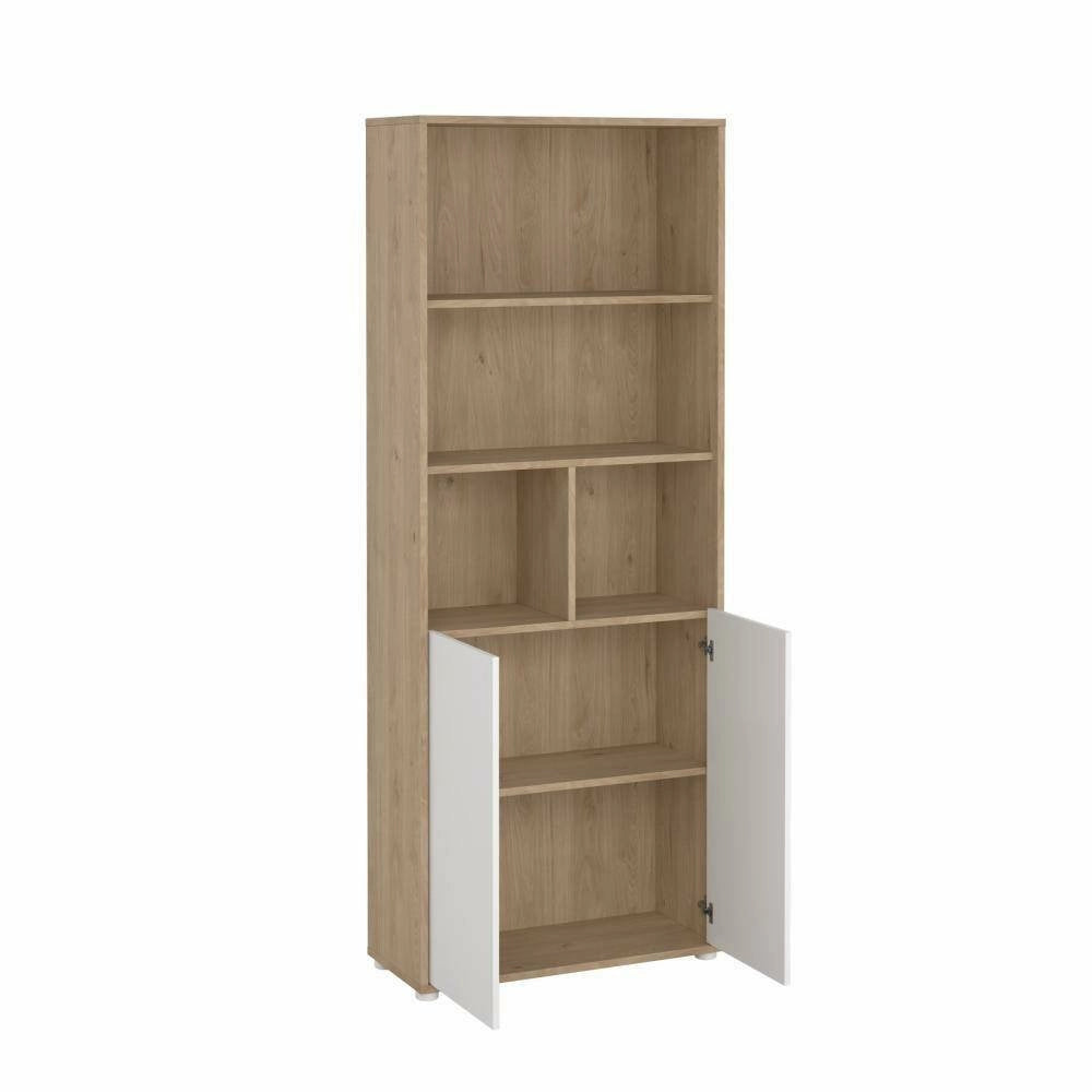 Libreria Arancio, Scaffale da ufficio, Mobile portalibri, Biblioteca, 80x34 h205 cm, Rovere e Bianco