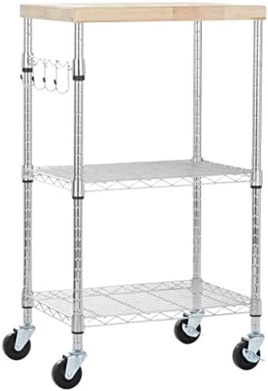 Trolley per cucina a 3 livelli con ruote - stand per forno a microonde con superficie in legno - legno/chromo - capacità 795 kg