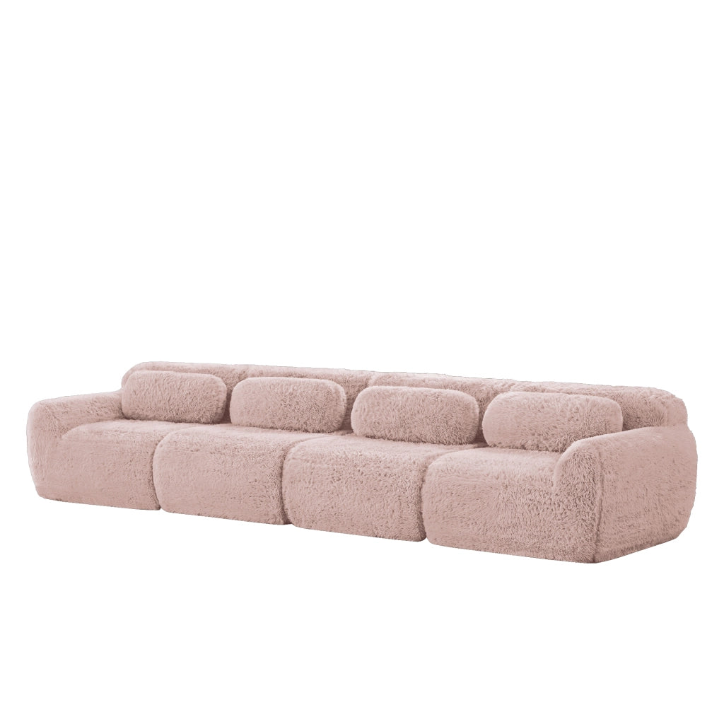 Divano 4 Posti ¨C MINIMAL ¨C Tessuto Morbido, Cuscini, Rosa