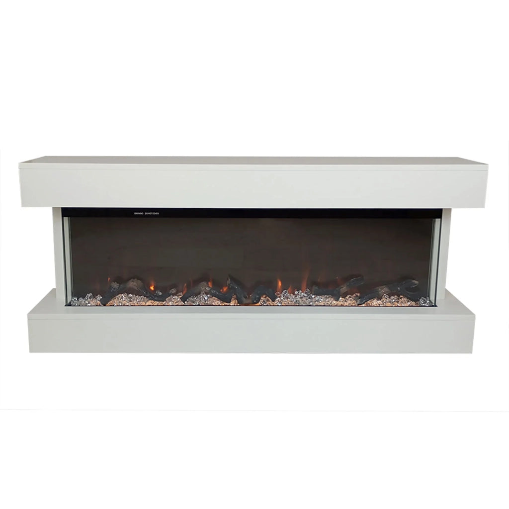 Camino Elettrico da Parete o Incasso Alaro Plus 127x18x52 cm Effetto Fiamma Telecomando in MDF Bianco