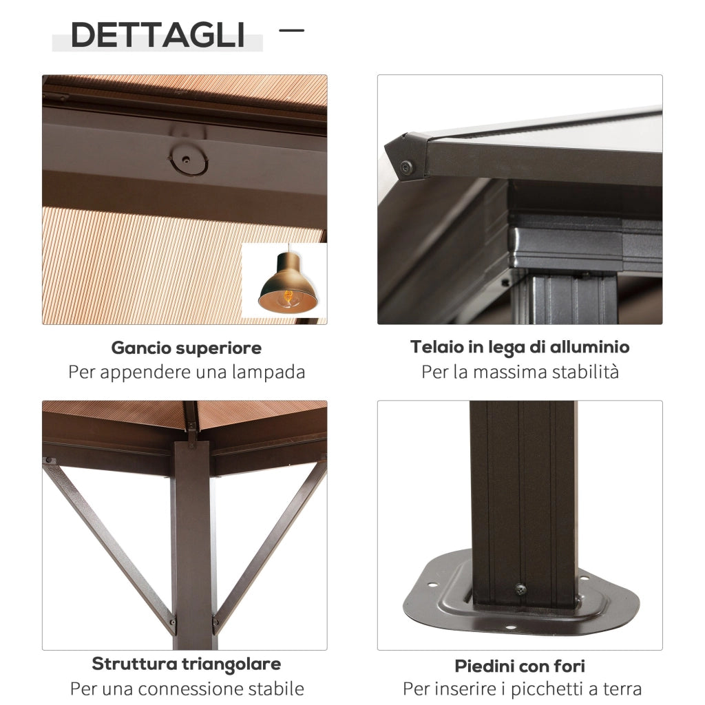 EasyComfort Gazebo da Giardino 3.6x3m con Tetto Apribile in Policarbonato e Struttura in Alluminio