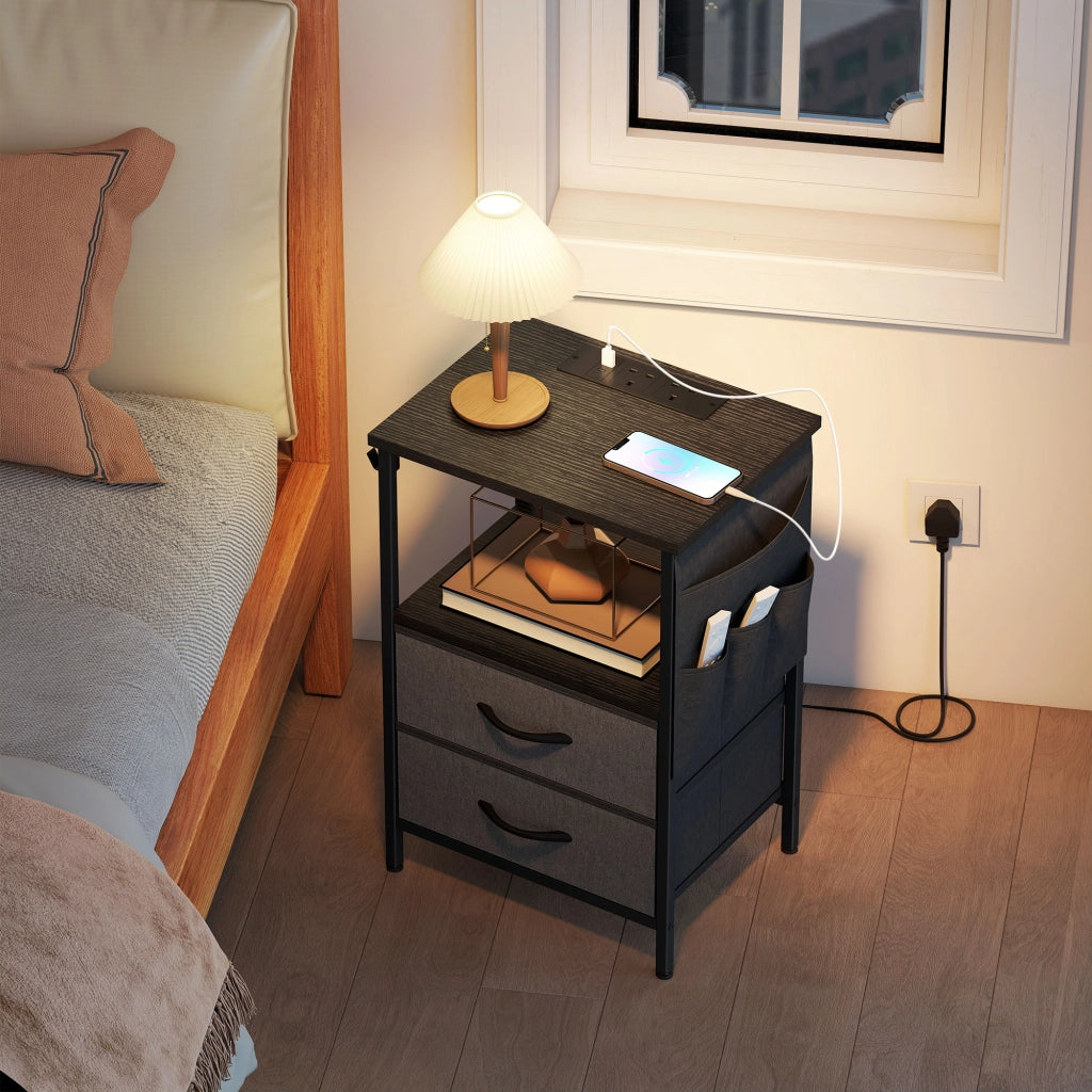 Tavolino da salotto con stazione di ricarica ¨C Zephmum ¨C Nero 40x30x60