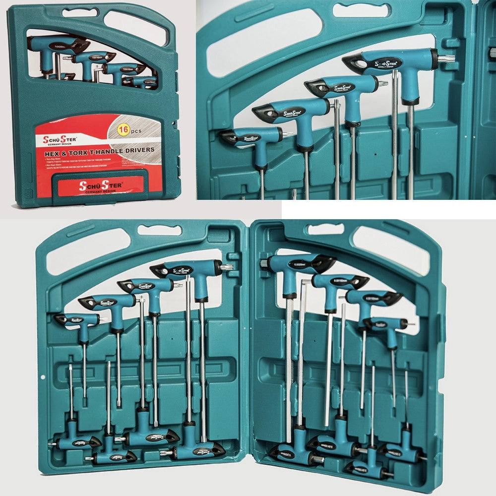 Trade Shop - Set 16 Pz Chiavi Kit Chiave A T Esagonali E Torx Lunghe Valigetta Professionali -