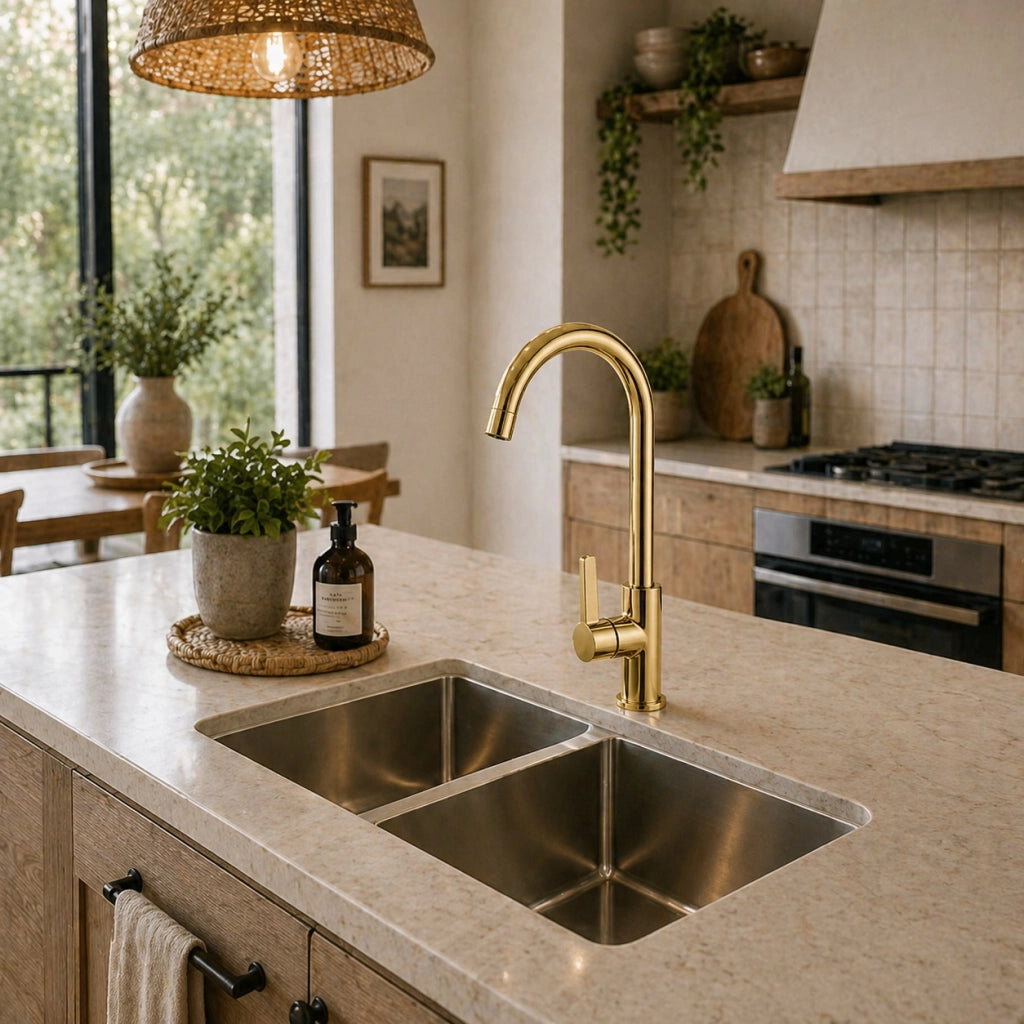 Rubinetto Cucina Oro Lucido Canna Alta Girevole Miscelatore Lavello 94024