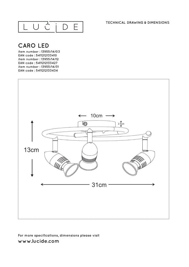 Lucide CARO plafoniera LED 3xGU10 5W 2700K cromo 31cm