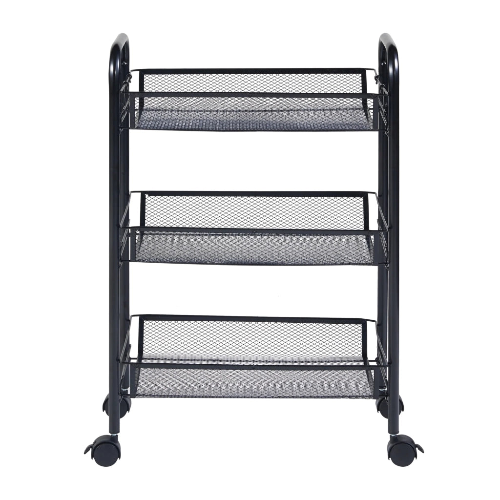 Carrello di servizio carrello da cucina/soggiorno mobile contenitore a 3 ripiani 63 x 44 x 26 cm acciaio nero 03_0009260