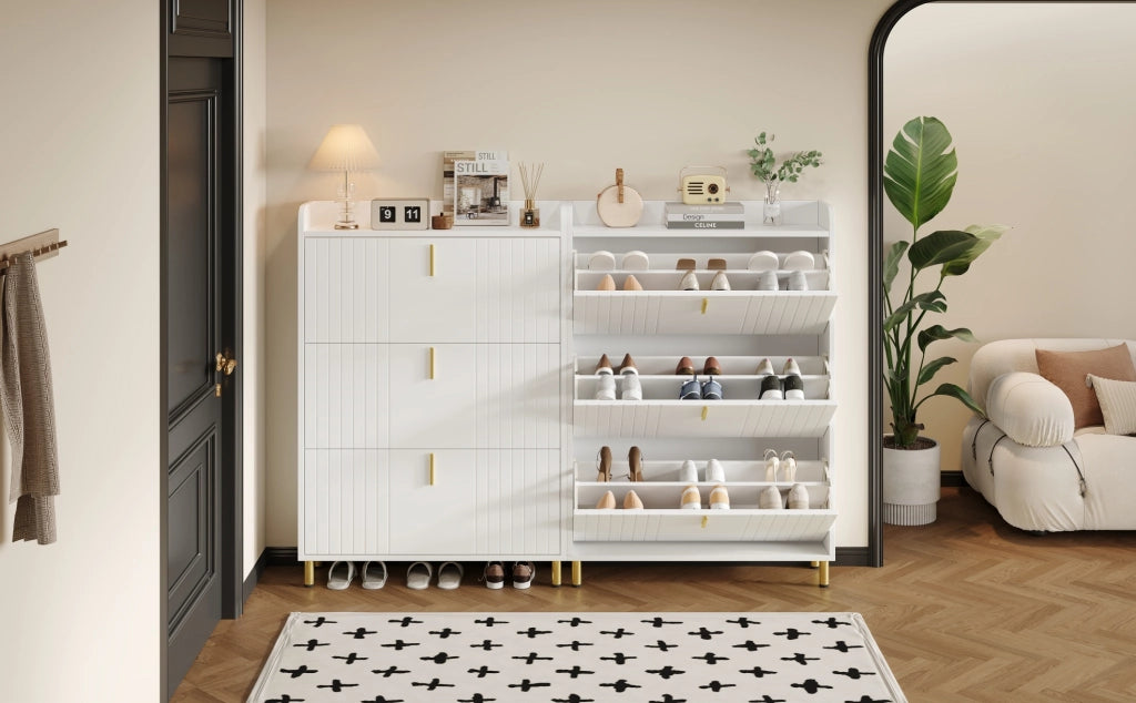 Set di 2 scarpiere bianche in MDF 80×23×123,5 cm