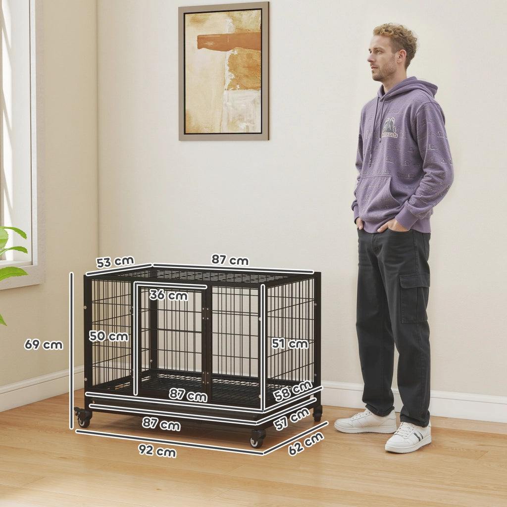 Gabbia per Cani in Metallo con Ruote e Freni ¨C Xylo ¨C Vassoio Estraibile 92x62x75 cm Nero