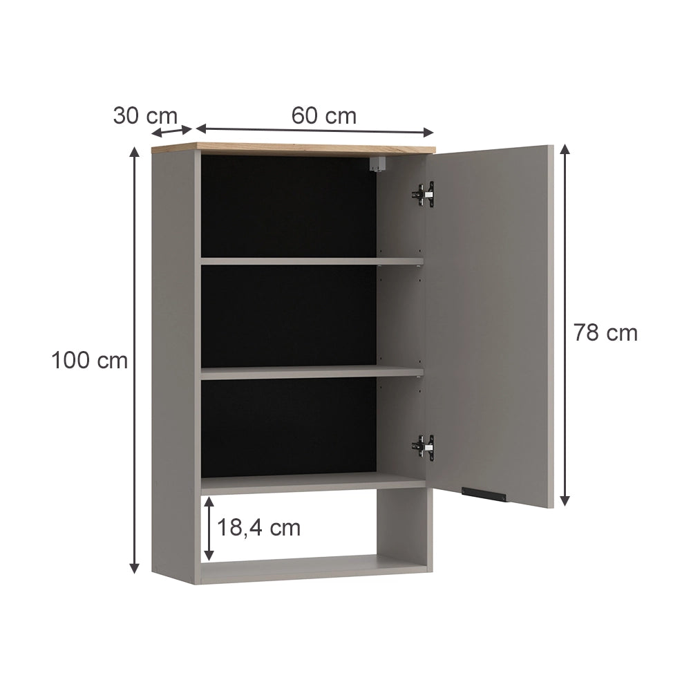 Vicco Libreria da parete Grigio 60 x 100 cm con porta