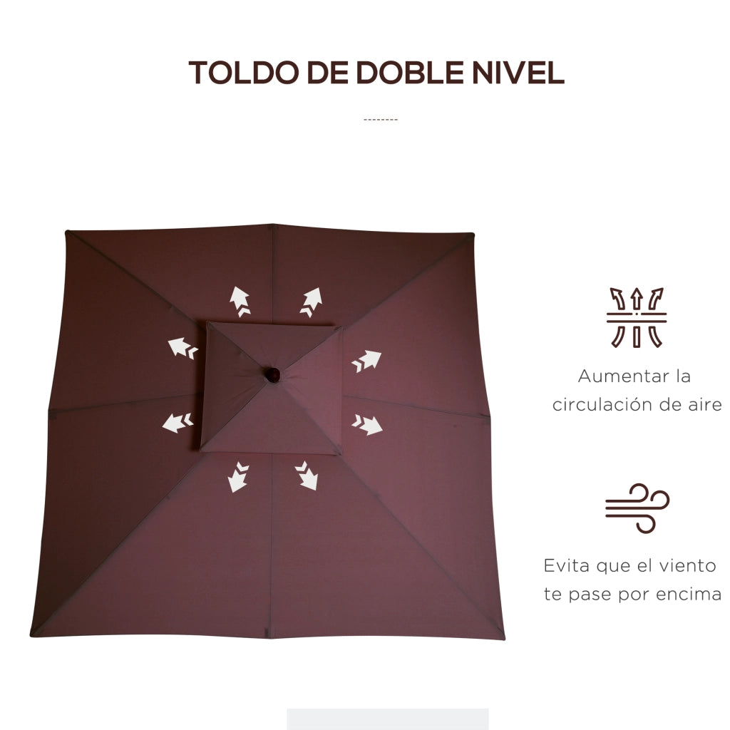 Easycomfort Ombrellone 3x3 m da Giardino e Terrazza con 8 Stecche e Copertura Parasole a 2 Livelli, Marrone