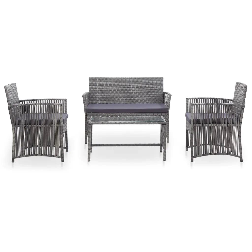 Set Divani da Giardino 4 pz con Cuscini in Polyrattan Antracite cod mxl 35151