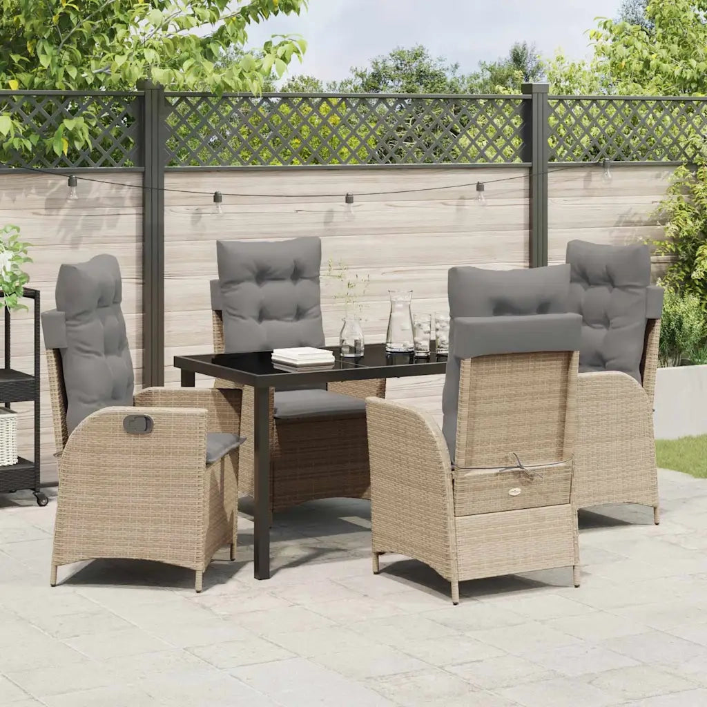 Set da Pranzo per Giardino con cuscino 5 pcs Beige polyrattan 3380514