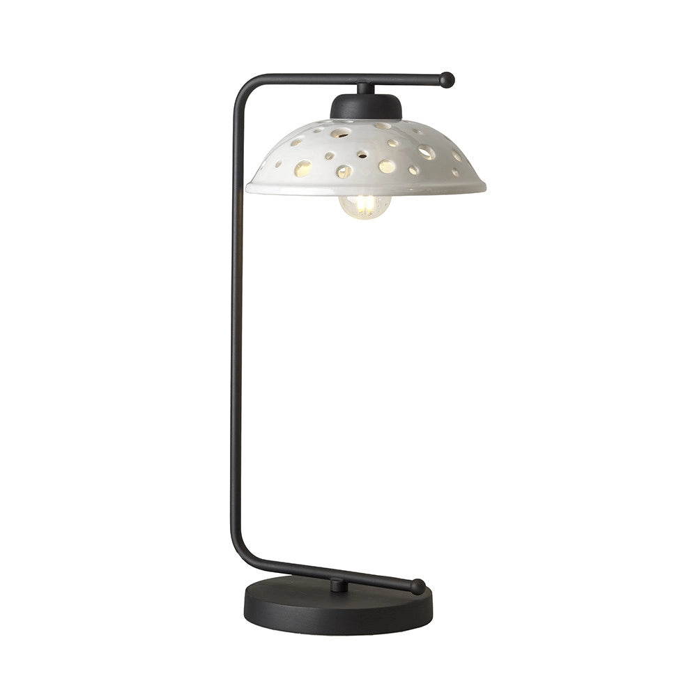 CONTEMPORANEA Lampada da Tavolo in Metallo Nero e Ceramica Traforata
