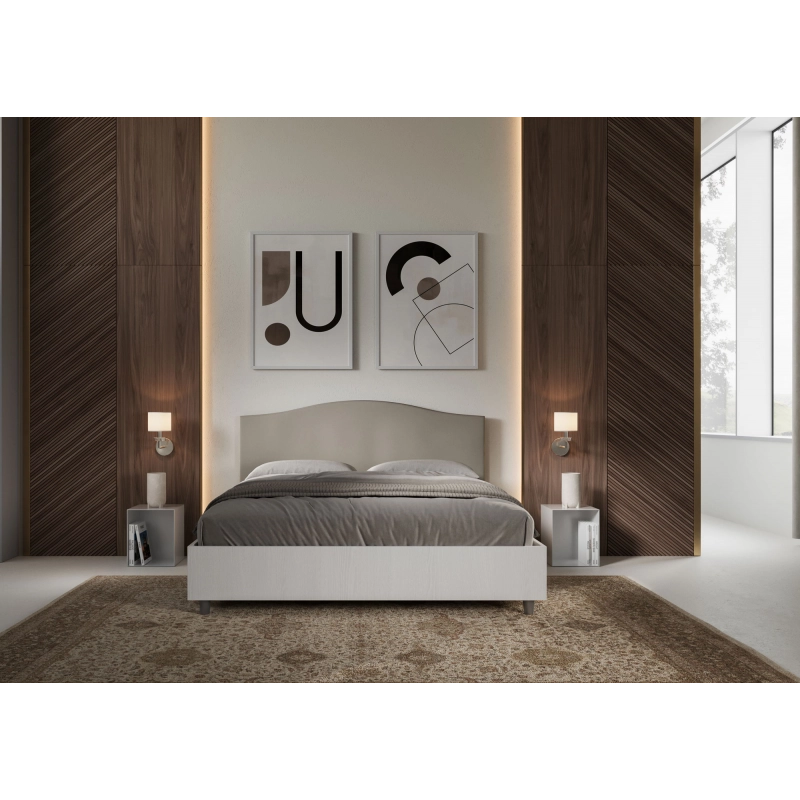 Letto Matrimoniale 160x190 cm struttura bianco frassino testata Grace - Similpelle,Tortora,Contenitore