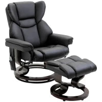 Poltrona Relax con Pouf Poggiapiedi e Funzione Massaggio, Reclinabile a 145° e Girevole a 360°, Nero