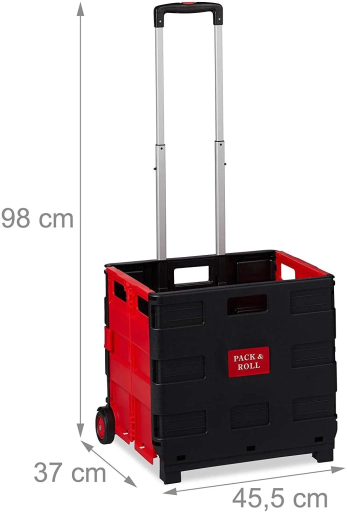 Carrello della spesa pieghevole con maniglia e ruote in gomma portata 35 kg carrello da mercato in alluminio e plastica rosso 13_0000708_3