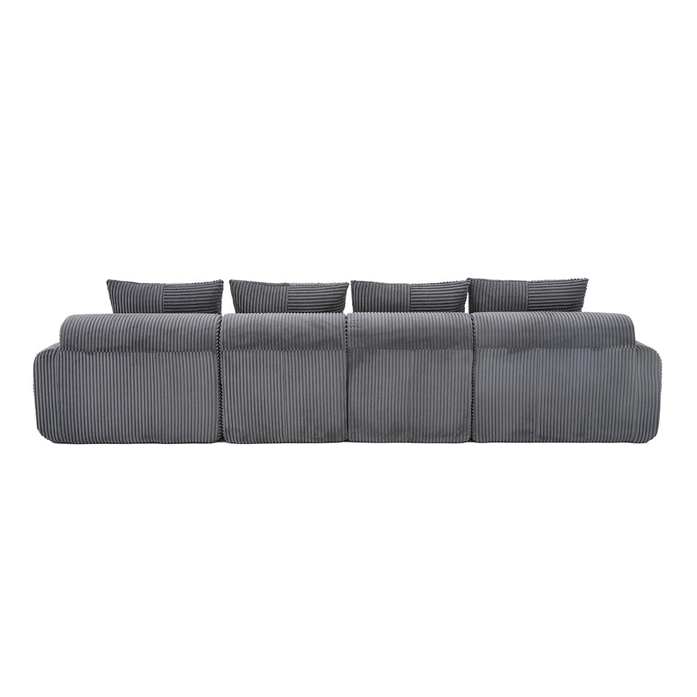 Canap¨¦ modulaire in velluto costato per 4 persone - Xylo - 2 sgabelli, porta-bevande, tascone laterale