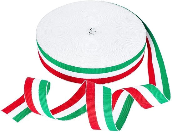 Lint decorativo a strisce italiane - Rood, bianco, verde - 30mm di larghezza - Ideale per feste - 45,7 metri di lunghezza