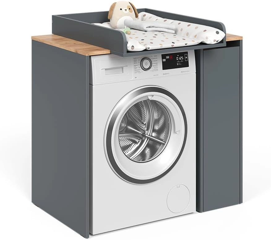 Mobile lavatrice Viktor, Antracite/quercia dorata, 93.6 x 88.2 cm 2 parti con fasciatoio