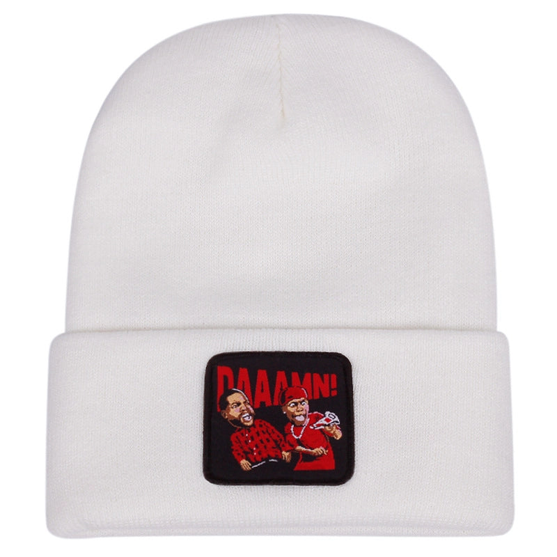 DAAAMN Cappelli lavorati a maglia ricamati, caldi cappelli invernali lavorati a maglia, bianchi