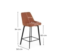 E-STYLO Sgabello da cucina in tessuto ruggine con gambe nere, imbottito con poggiapiedi, 50cm X 44cm H. 94cm.