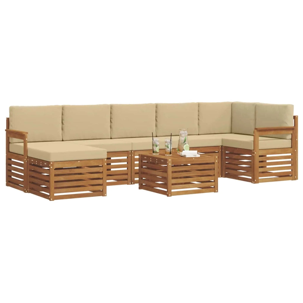 Set di divani da esterno con cuscino 8 pcs Naturale e Beige
