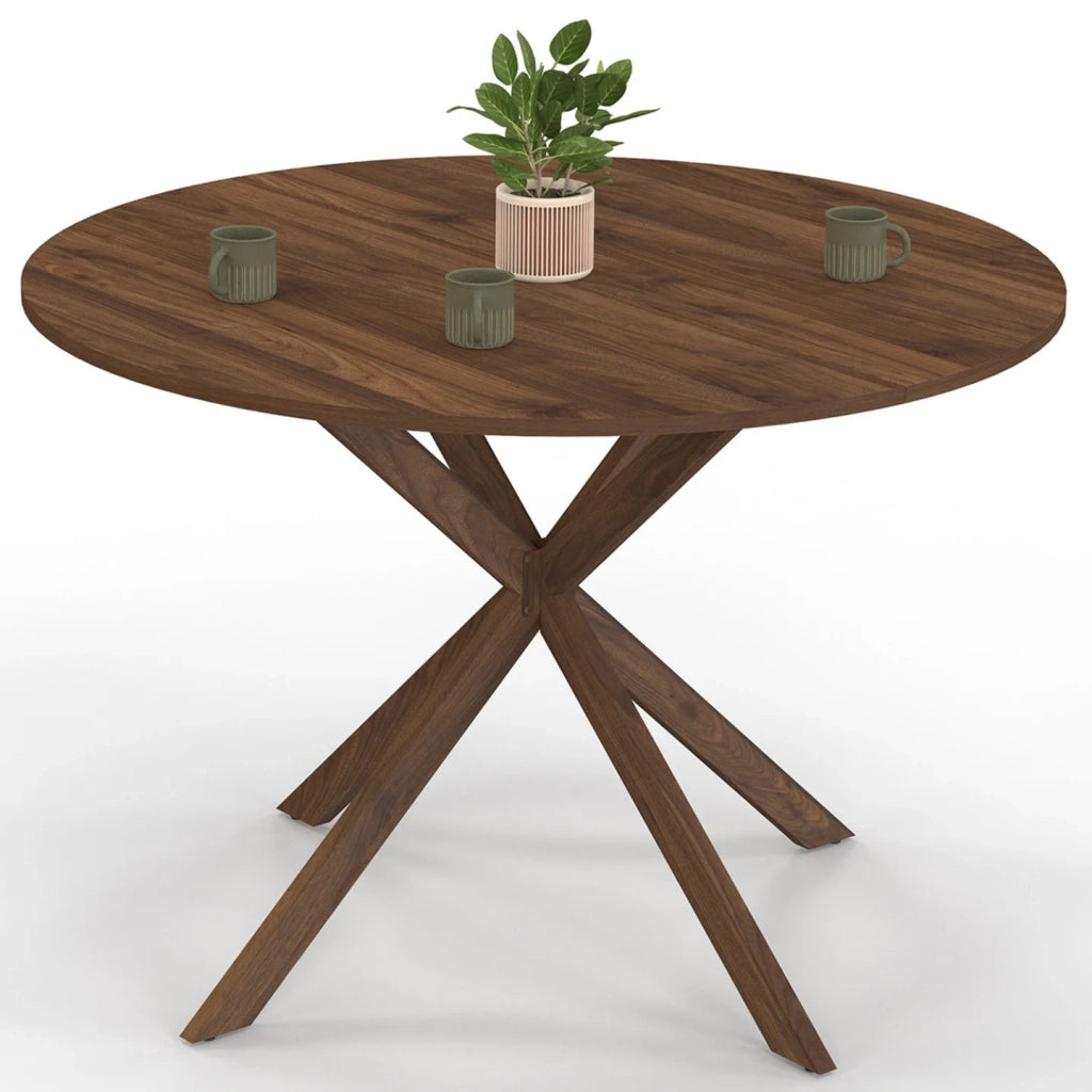 IDMarket - ALIX Tavolo da pranzo rotondo per 6 persone, gamba a ragno, noce 110 cm