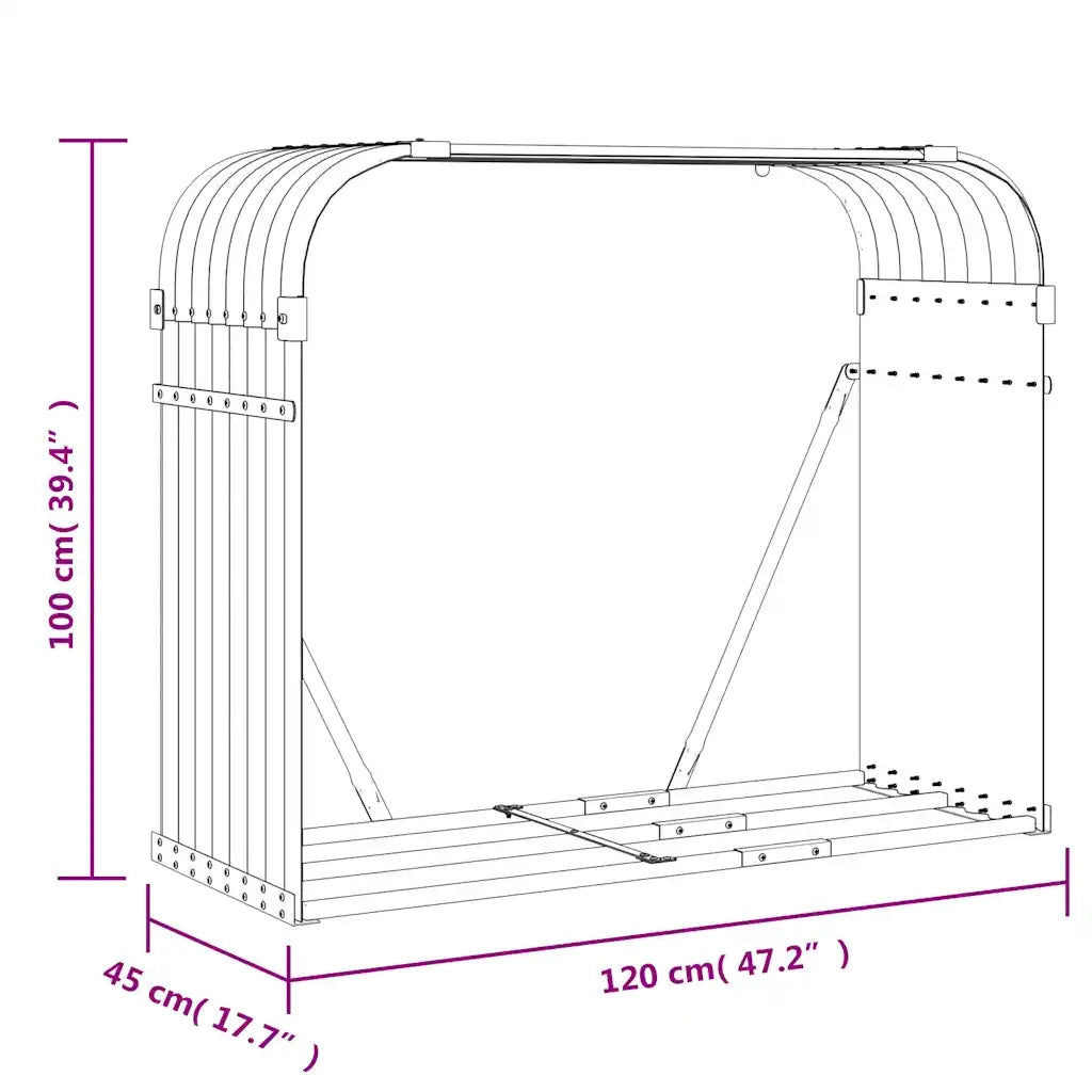 Portaceppi Argento 120x45x100 cm in Acciaio Zincato