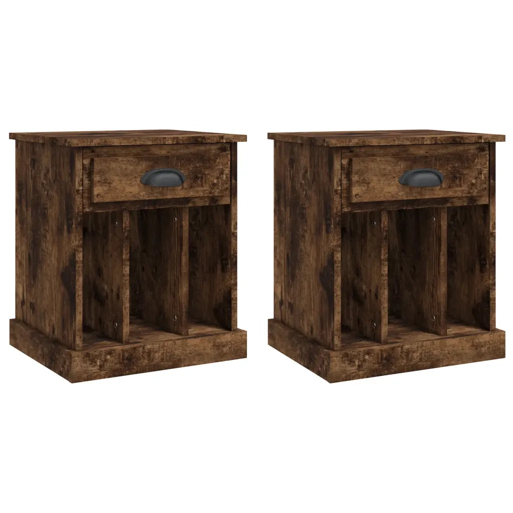 Set di 2 Comodini | Armadio da Notte | Mobiletto da notte Rovere Fumo 43x36x50 cm