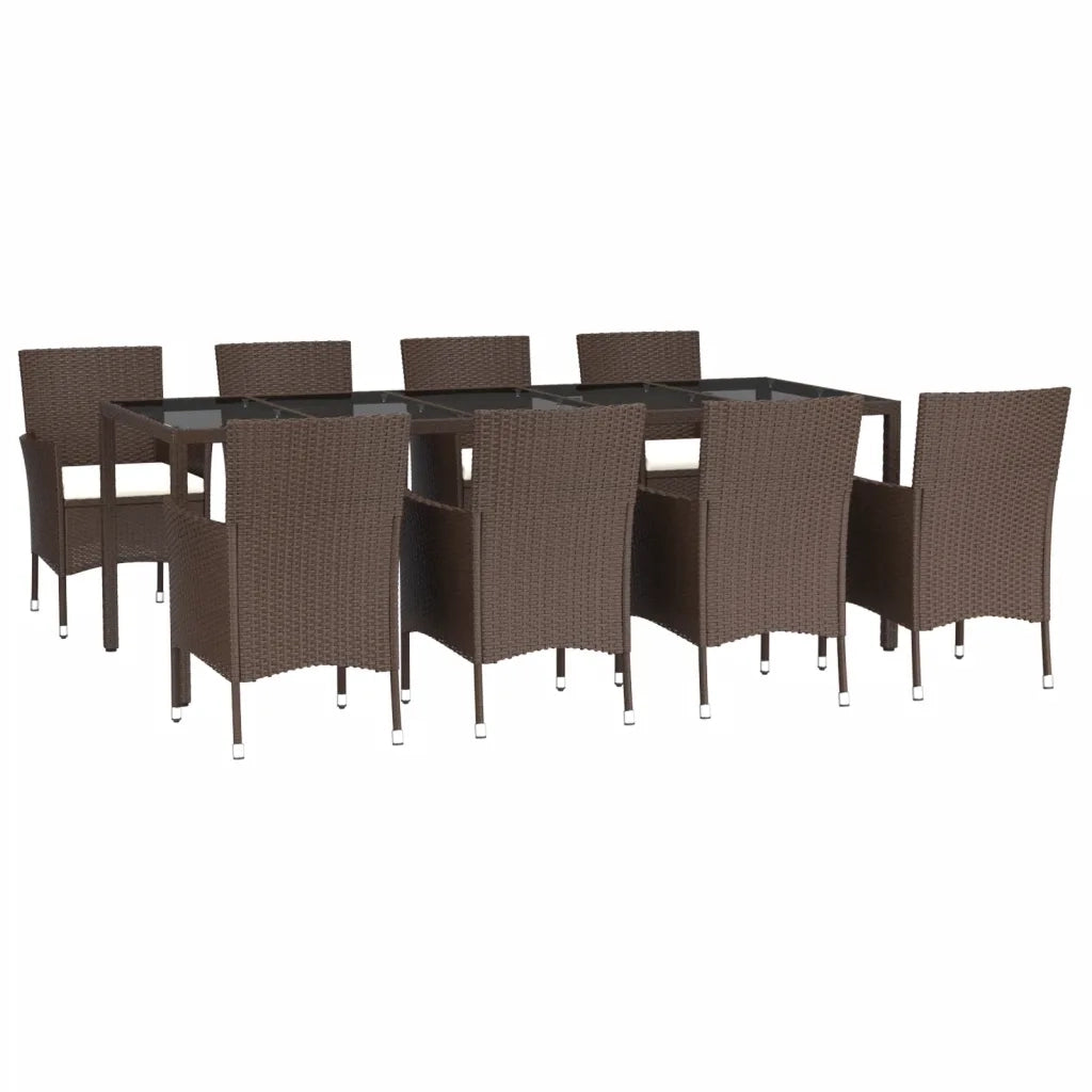 Set da Pranzo da Giardino 9pz con Cuscini Marrone in Polyrattan 3187314