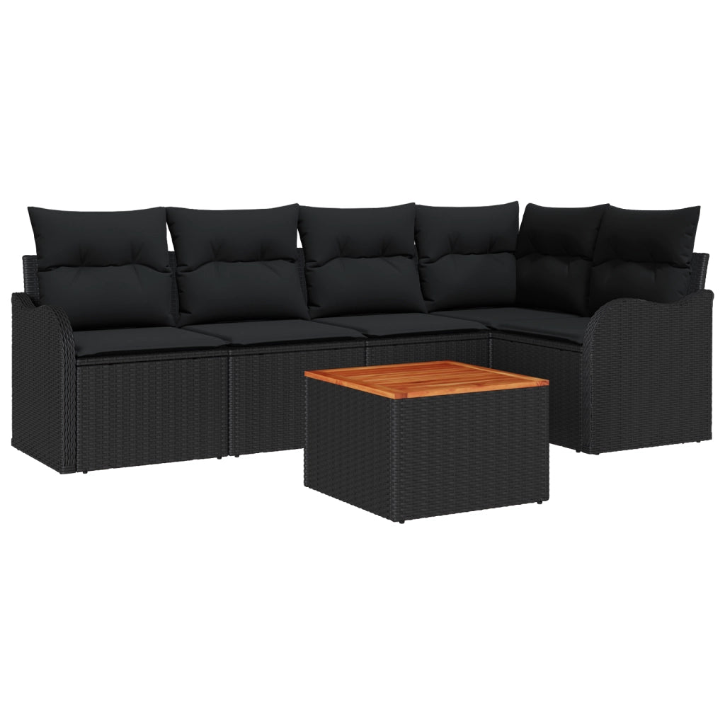 Set divani giardino  6 pezzi con cuscini nero polyrattan acacia