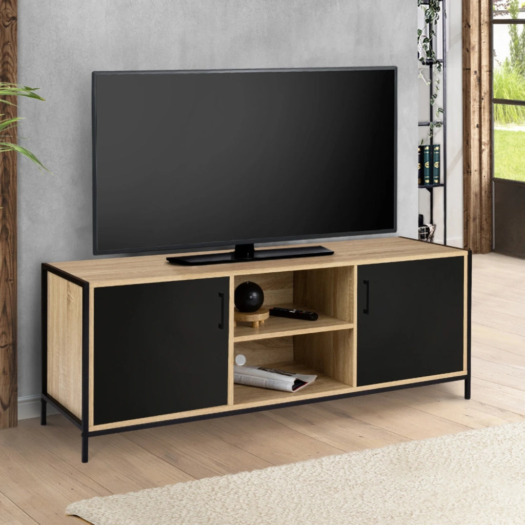 IDMarket - Porta TV BOSTON 140 cm a 2 ante nero di design industriale