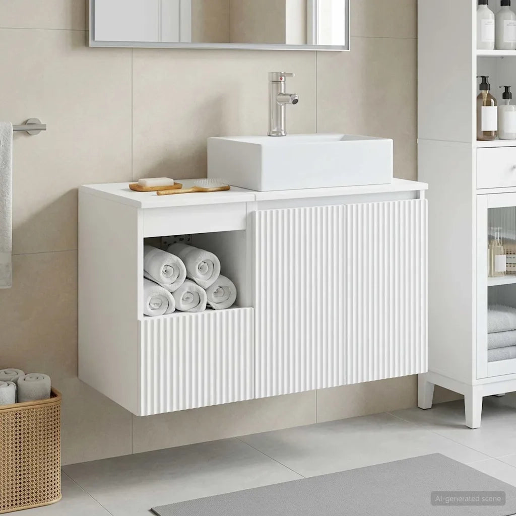 Set di mobili per il bagno 2 pz Bianco Legno ingegnerizzato 3404054