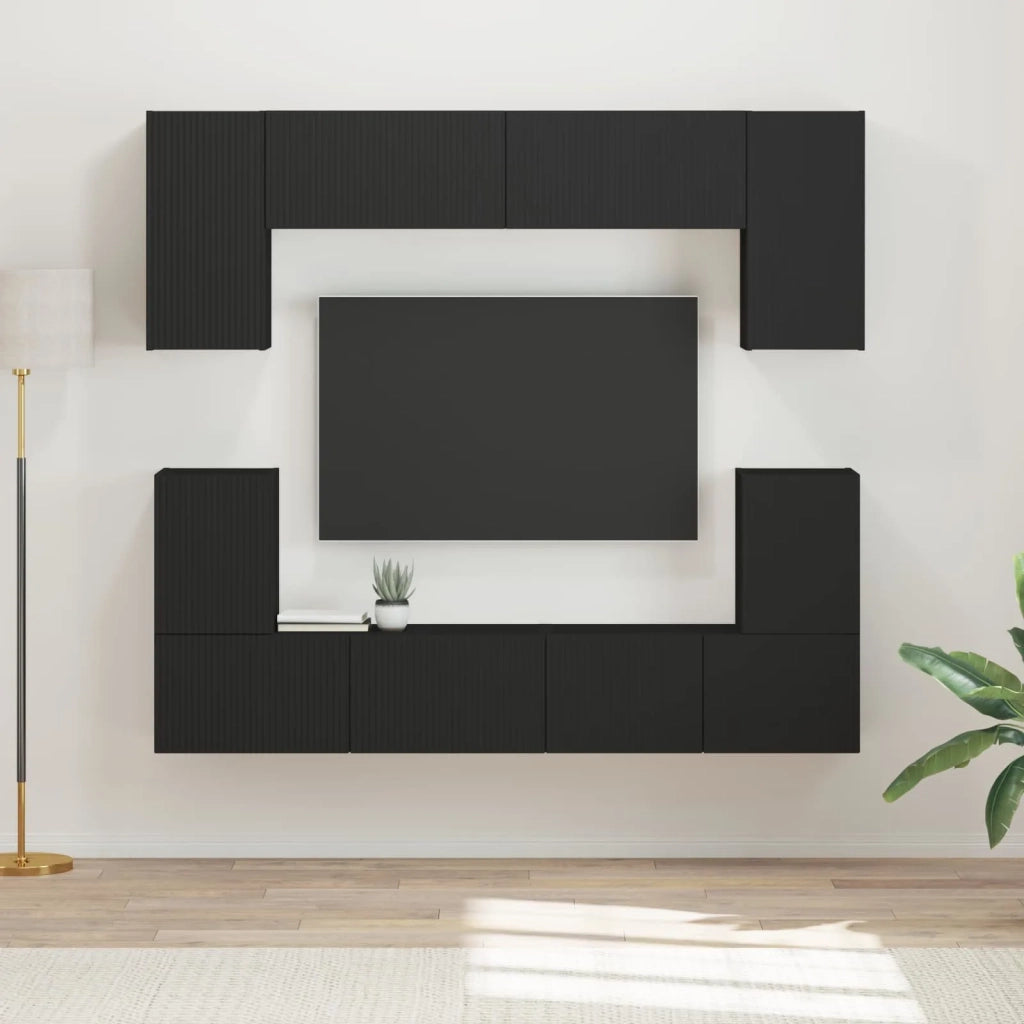 Set mobile TV Montaggio a parete 5 pcs Nero Legno multistrato