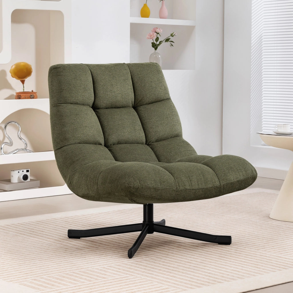 Poltrona girevole ¨C Minimal ¨C verde, chenille, gambe in acciaio incrociate