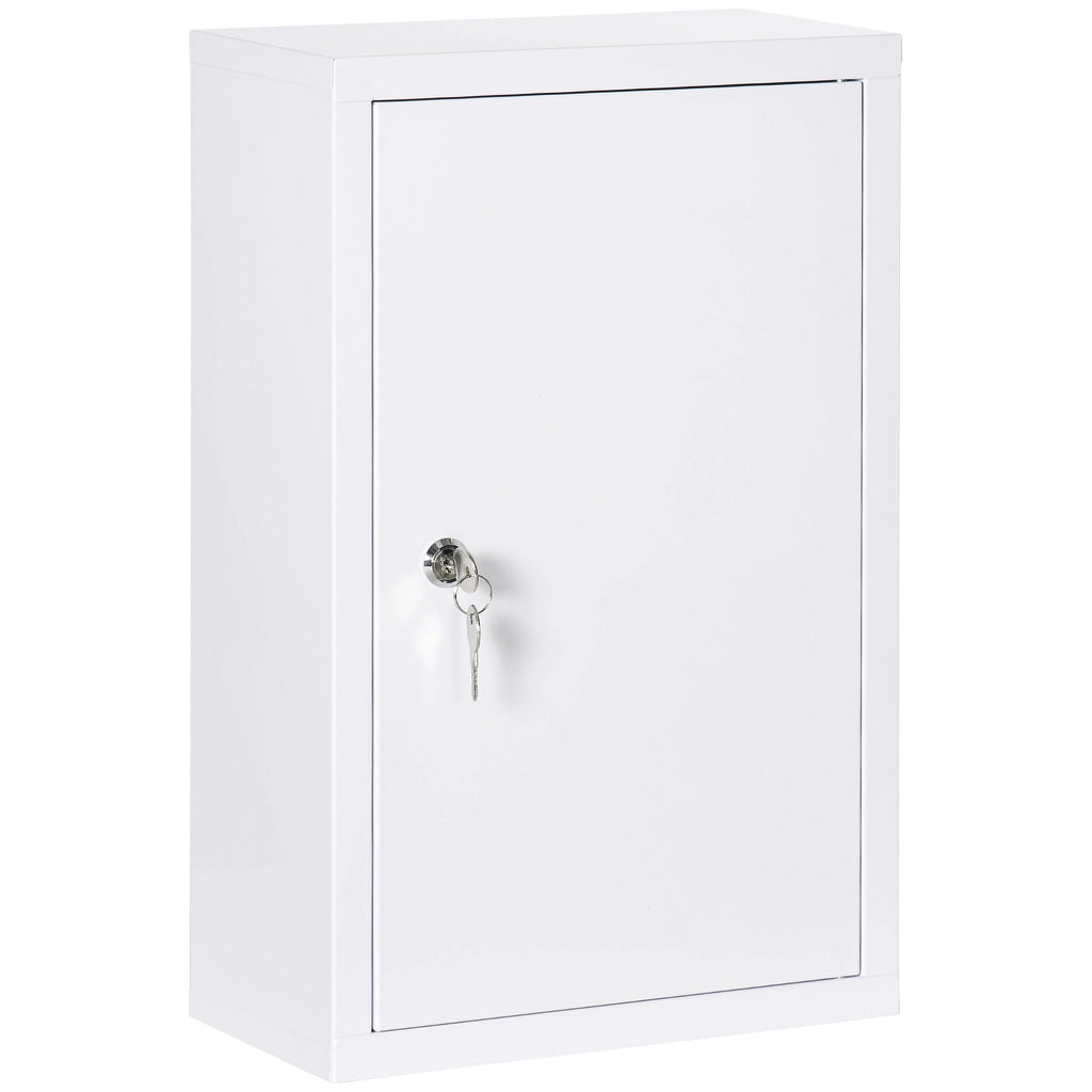 ARMADIETTO MEDICINALI A 3 RIPIANI IN ACCIAIO INOX CON 2 CHIAVI E MONTAGGIO A PARETE, 30X14X46 CM, BIANCO