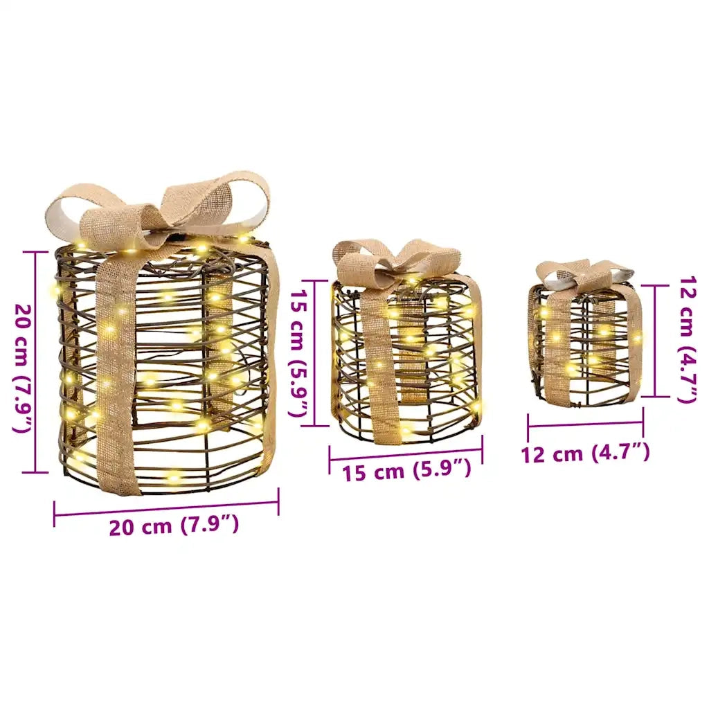 Decorazione Scatola Regalo con 60 LED 3 pcs Bianco caldo Rattan 42019090