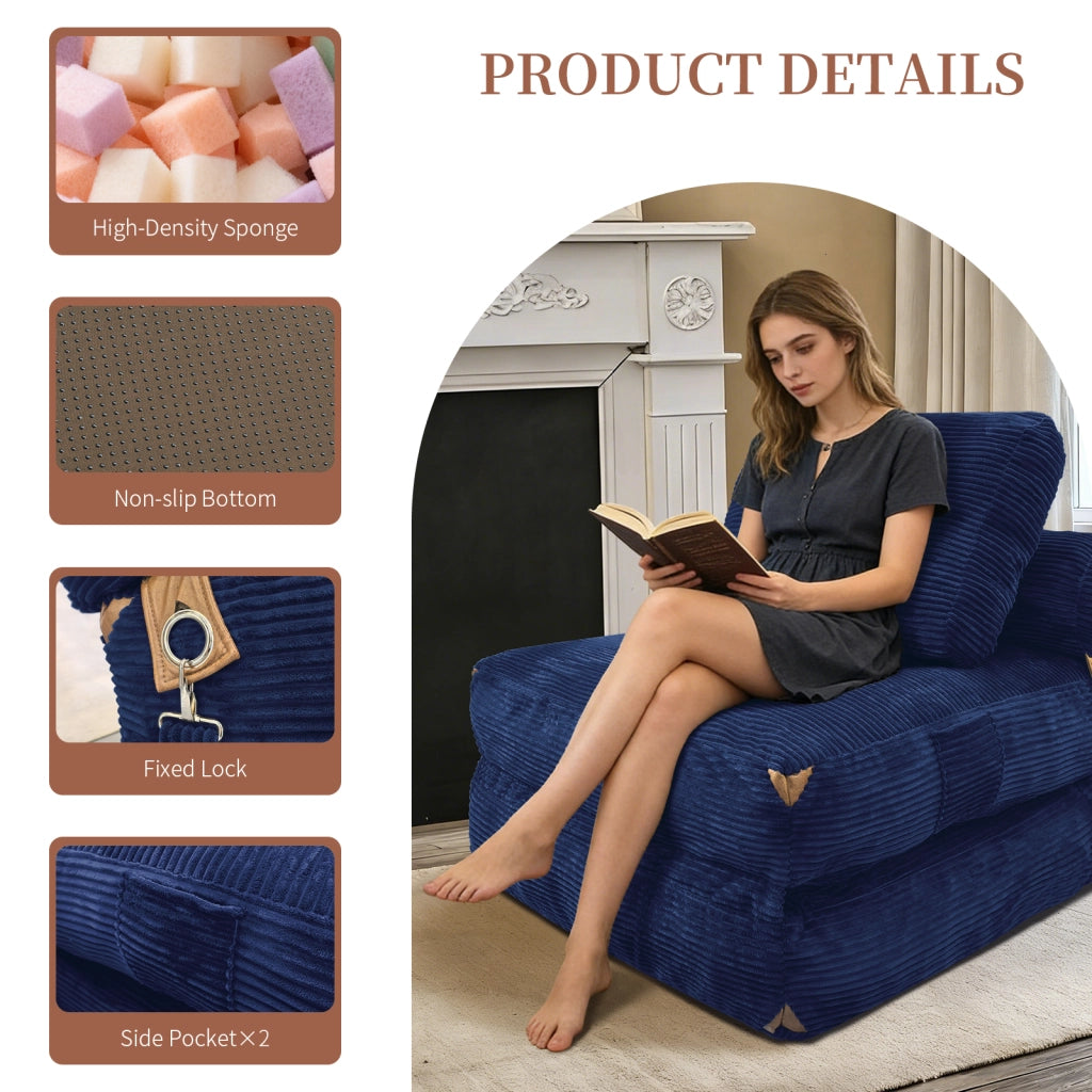 Divano letto pieghevole compatto con supporto avvolgente per piccoli spazi in flanella blu 52.0 × 42.0 × 33.0 cm