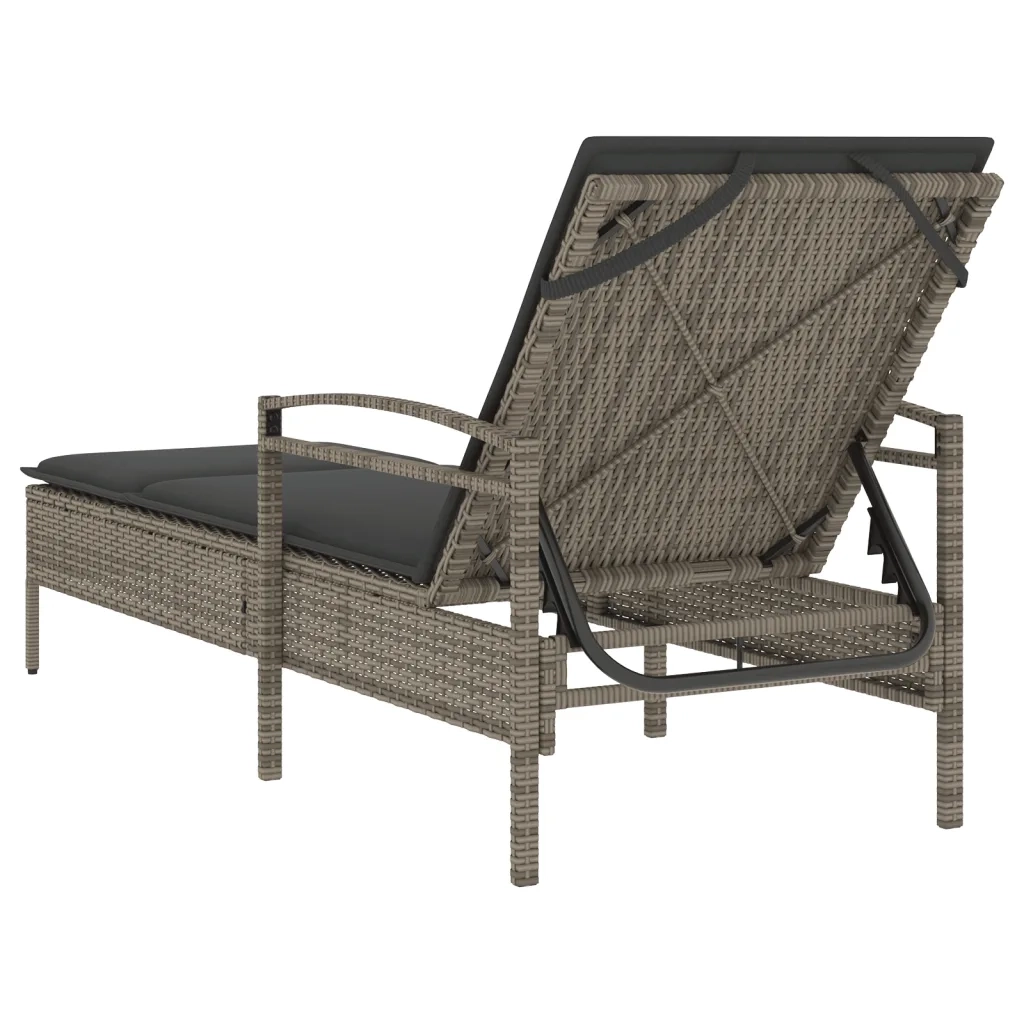 Lettino Prendisole | Sdraio da giardino | Lettino da sole con Cuscino Grigio 63x200x81 cm Polyrattan