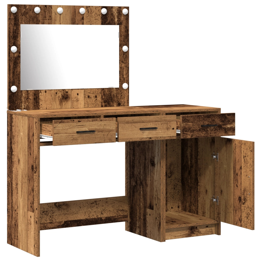 Set di Tavolo da Trucco 2 Pezzi con LED in Legno Vecchio e Legno Ingegnerizzato
