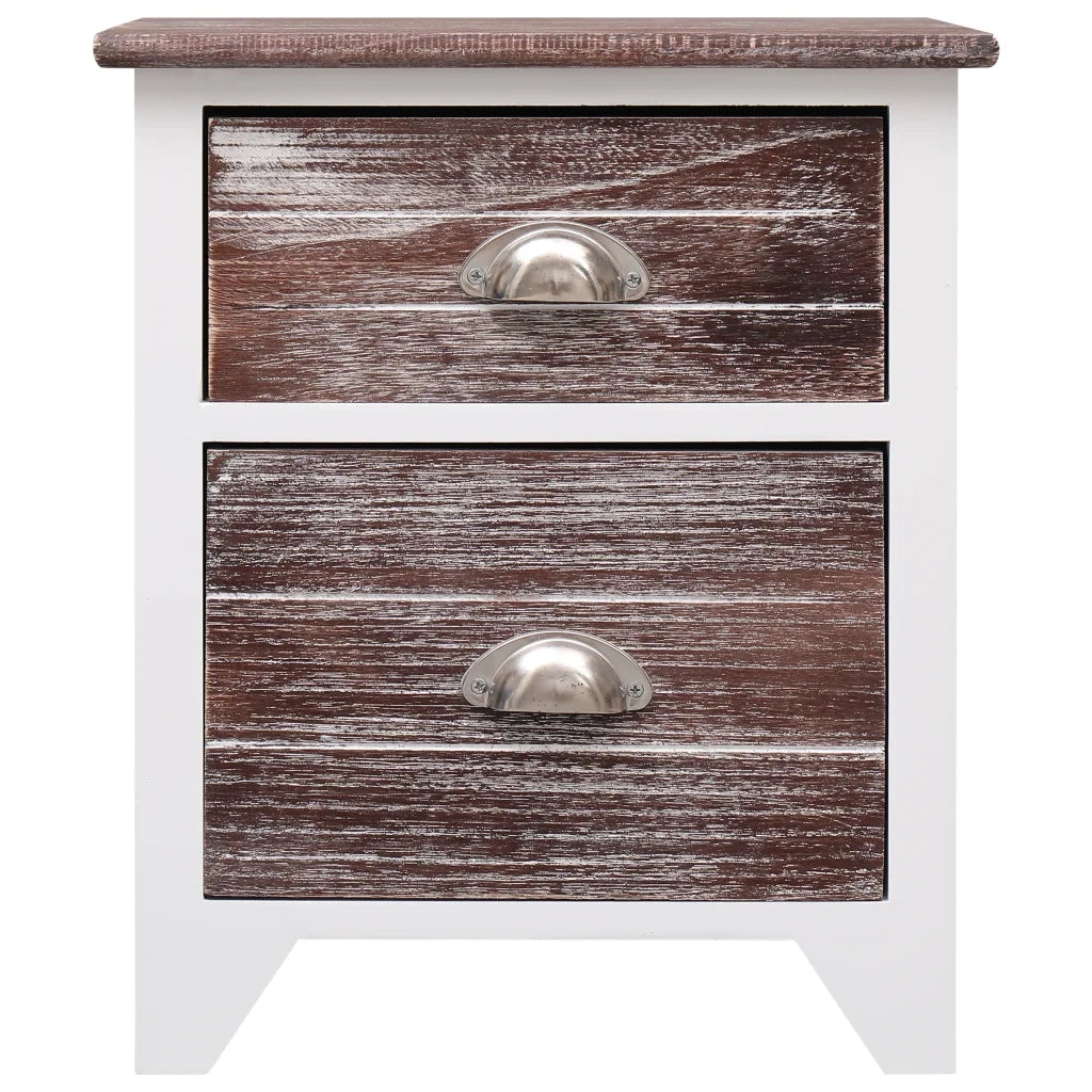 Comodino | Armadio da Notte | Mobiletto da notte Marrone e Bianco 38x28x45 cm in Legno di Paulownia