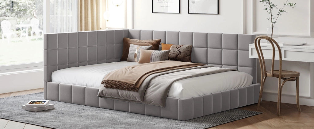DESMIU Letto Divano 2 Posti con Schienale Reversibile e Bracciolo 140 × 200 cm senza Materasso, Grigio