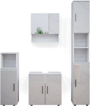 Set mobili bagno Irma, Bianco lucido, 80 cm, composto da mobile lavabo, pensile a specchio, colonna e base media
