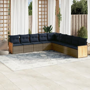 Set Divani da Giardino 9 pz con Cuscini Grigio in Polyrattan 3227741