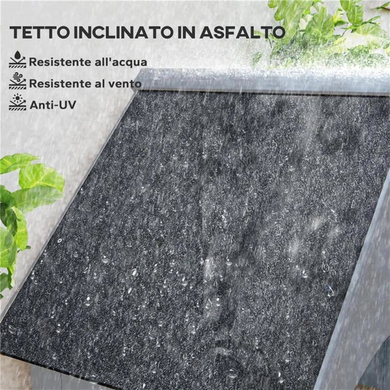 CASETTA PORTA ATTREZZI IN LEGNO A 3 MENSOLE CON TETTO IMPERMEABILE IN BITUME, 77.5X54.2X179.5 CM, GRIGIO