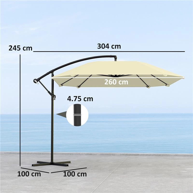 OMBRELLONE A SBALZO CON COPERTURA REGOLABILE E BASE A CROCE IN METALLO E POLIESTERE 260X304X245 CM CREMA