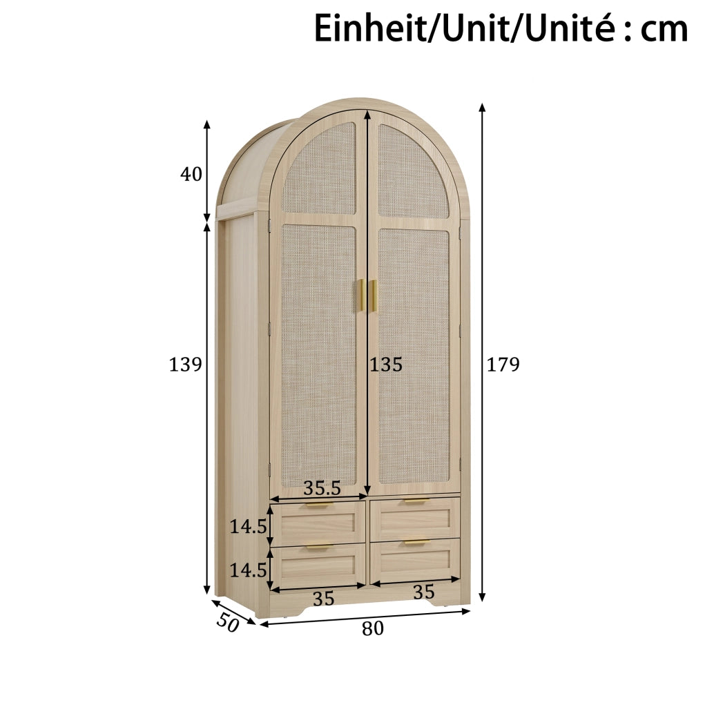Armadio 80x50x179 cm con appendiabiti e cassetti in MDF rovere
