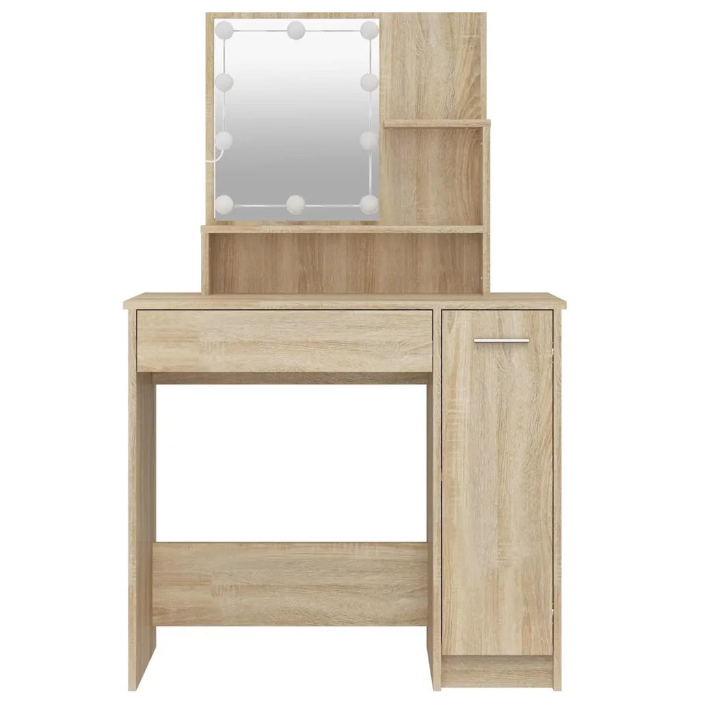 Toeletta | Tavolo da Trucco con LED Rovere Sonoma 86,5x35x136 cm